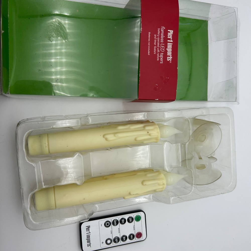 Pier 1 Imports Flameless LED Taper Candles with Remote Timer Cream Set of 4 - Picture 2 of 9